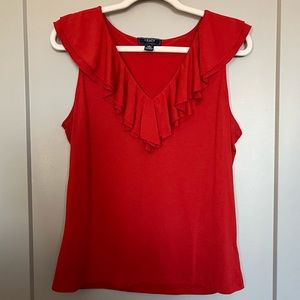 Chaps Red Sleeveless Ruffle Neck Blouse